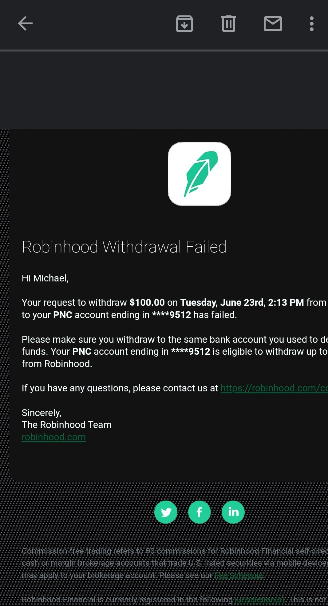 Robinhood trading app withdrawal