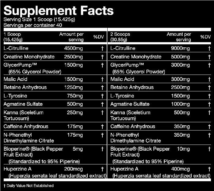 Gorilla Mode Pre workout Nutrition Facts